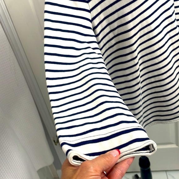 Gap Navy/White Striped Top Boatneck Buttons on Shoulder 3/4 Sleeves Cotton Sz XL - Picture 5 of 14